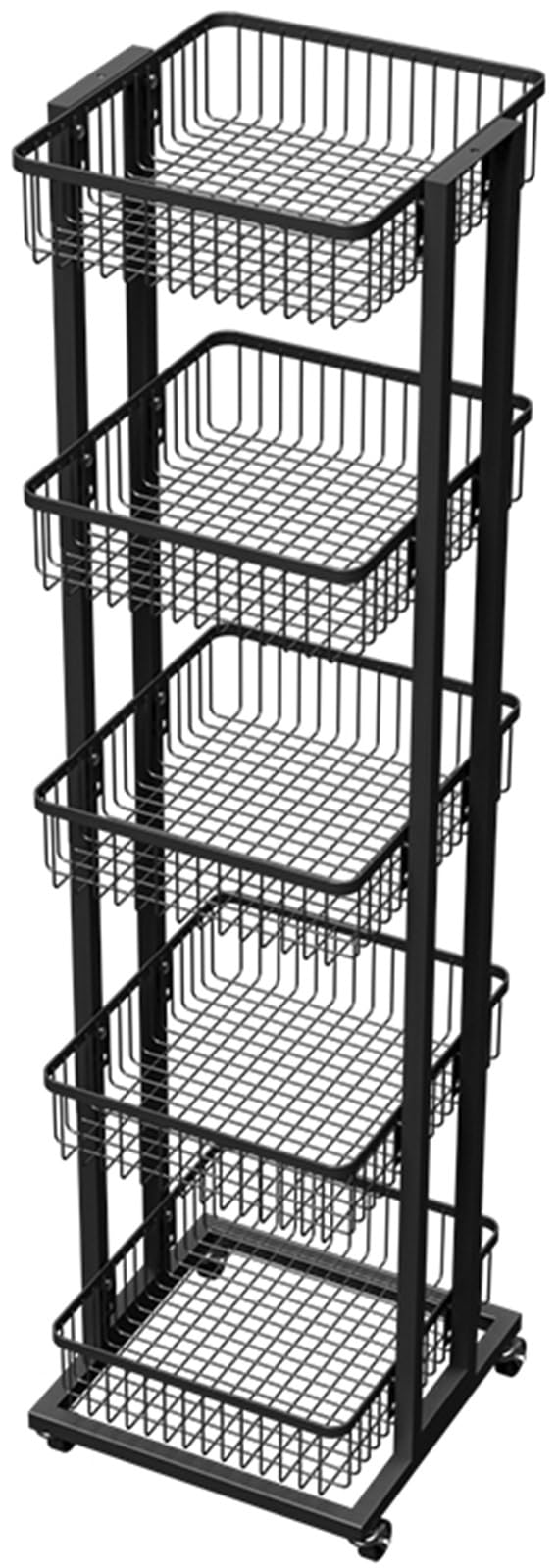 3/4/5 Layer Snack Organizer for Pantry Shelf, Freestanding Mobile Chip Candy Snack Fruit Vegetable Display Rack with Tiltable Basket, Kitchen/Pantry/Office Wire Storage Cart (