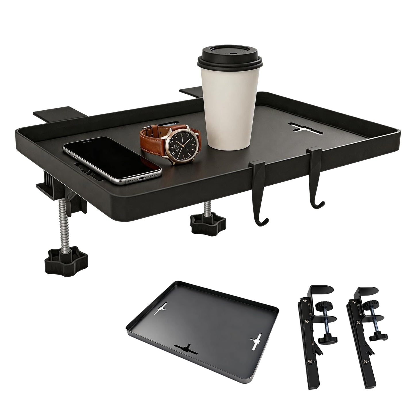 HLiikuikin Bed Shelf Clip-On, Sturdy Bedside Shelf Table Tray, Foldable Bed Side Organizer for Dorm Loft Bedroom（Black）