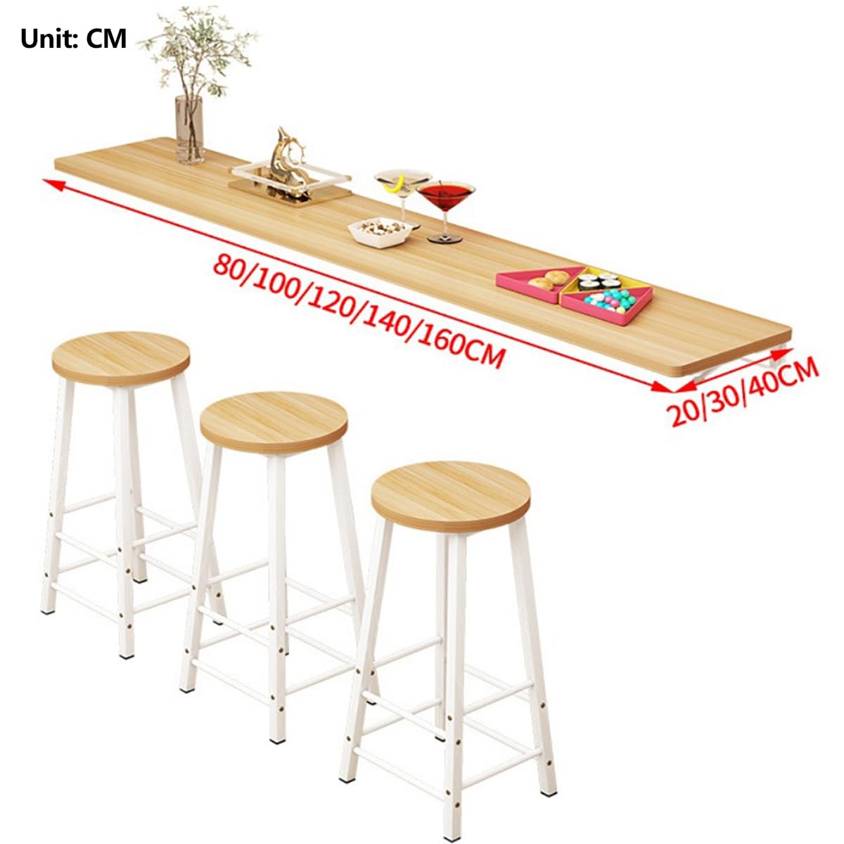 LWJQRSP Wall-Mounted Dining Table, Foldable Kitchen Bar Desk, Space-Saving Murphy Table, Click-to-Fold Design, Ideal for Various Settings (Beige, 80x30cm)