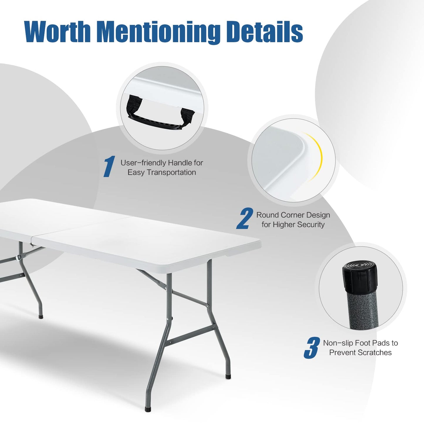 Goplus 6ft Folding Table, Indoor Outdoor Foldable Plastic Folding Tables, Heavy-Duty Rectangular Fold Up Table w/Handle, Portable Utility Card Table for Picnic, Party, Dining, Camping, Beach, White