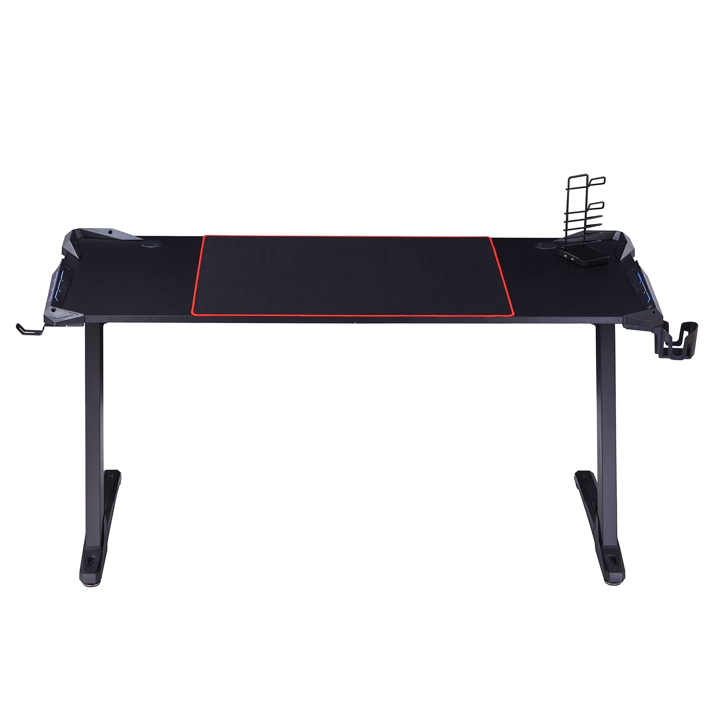 Homes: Inside + Out Kindira Modern Steel Gaming Desk with USB Ports, PC Mouse Pad and Rotatable Cup-Holder for Home Office, Classroom, Study Room, Black, Rectangular