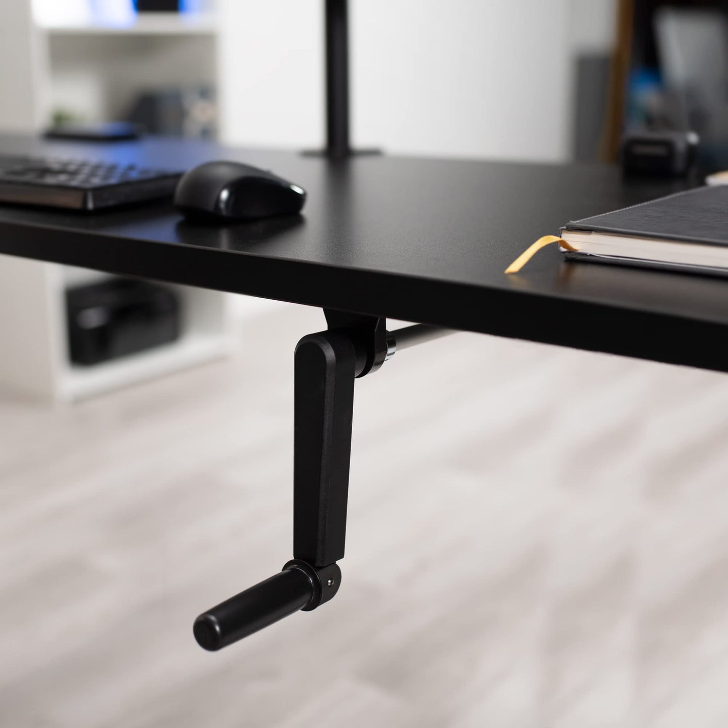 VIVO Manual Height Adjustable 71 x 30 inch Stand Up Desk, Reclaimed Wood Table Top, Black Frame, Standing Workstation with Foldable Handle, DESK-KIT-MB7P
