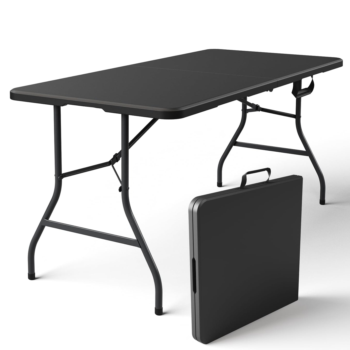 MAKE CHANGES Folding Table 5FT Heavy Duty Plastic Table with Handle, Foldable&Portable, Fold-in-Half Utility Tables for Outdoor, Dining, Wedding, Events, Indoor, Picnic, Camping, Party, Coffee Black