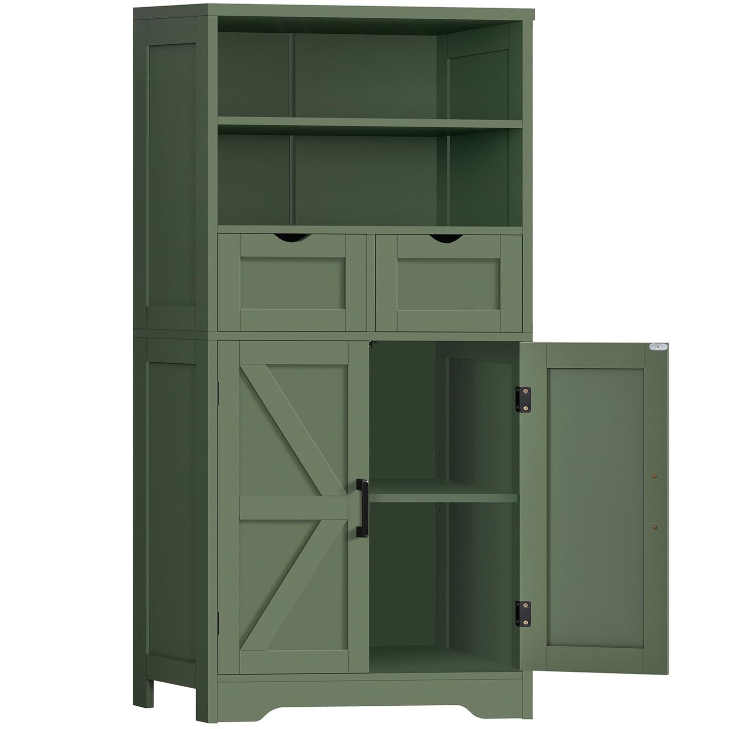 TEENFON Bathroom Cabinet with Adjustable Shelf & 2 Drawers, Farmhouse Storage Cabinet with 2 Doors, Kitchen Storage Cabinets for Living Room, Entryway, Home Office, Forest Green