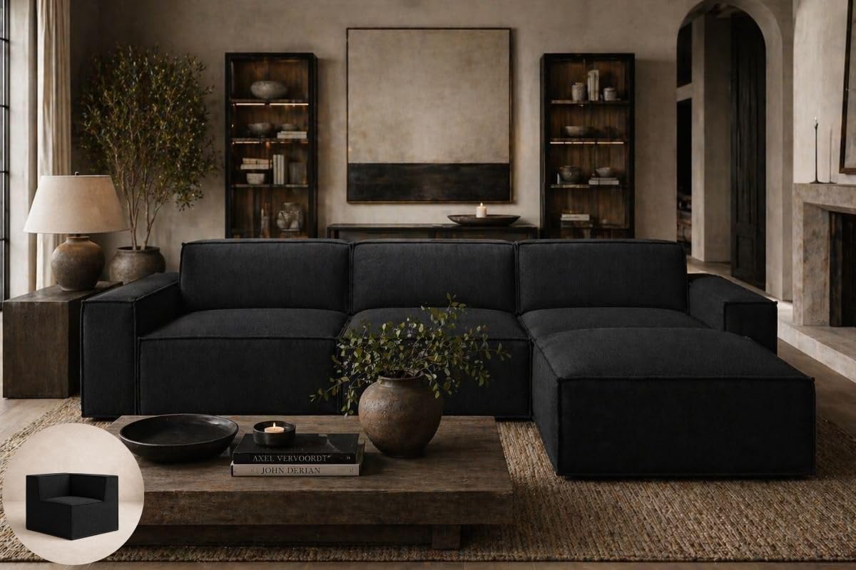 Cloud Frame Couch- Indoor and Outdoor - Washable Waterproof Sofa- Sold Seperately Ottoman Modular Sectional Upholstered - Beige Linen (Waterproof Black Linen, Corner Seat)