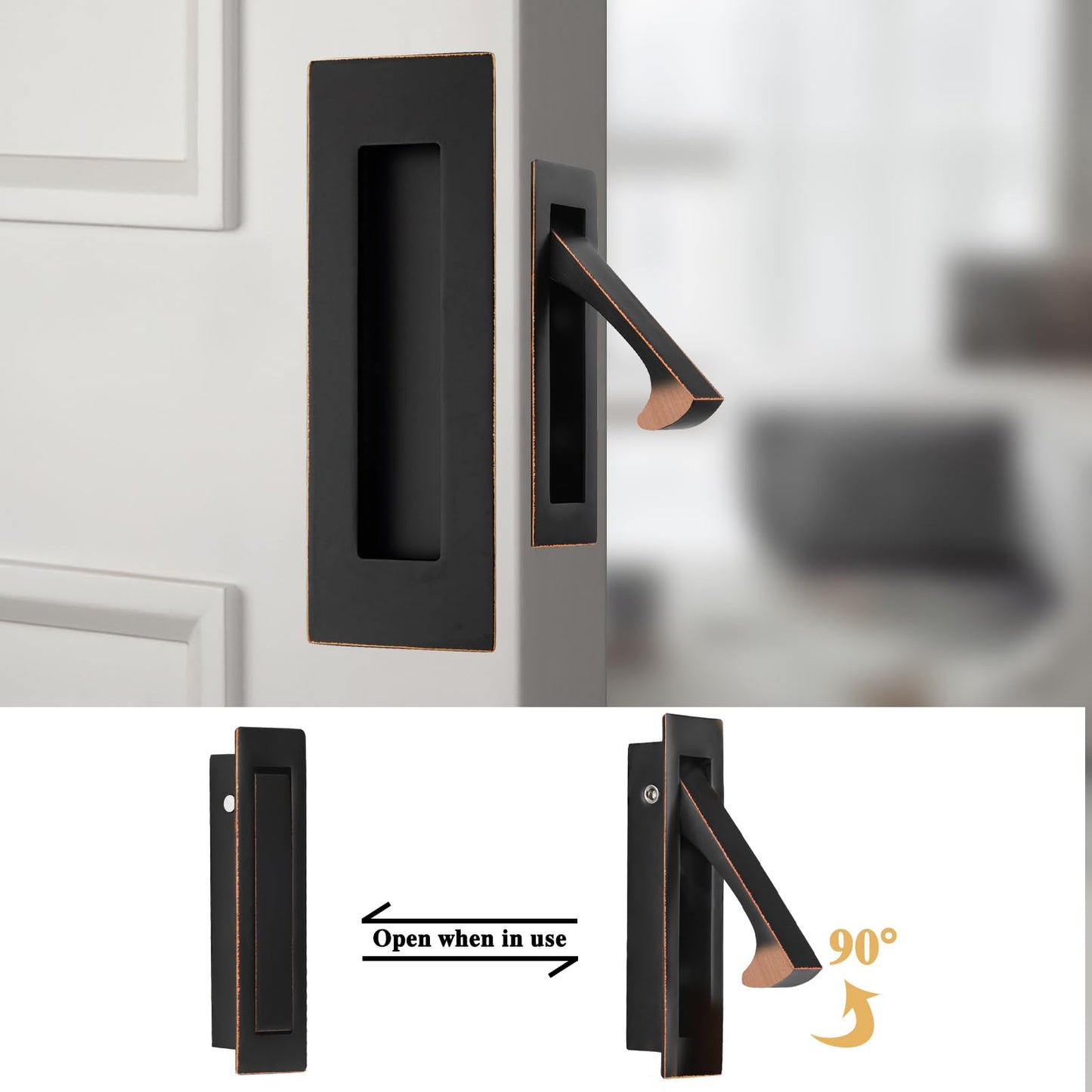 senharvest Pocket Door Handles and Edge Pull Oil Rubbed Bronze,6Inch Pull Hardware Latch,Recessed Finger Flush Pulls,for Closet,Sliding,Barn Door