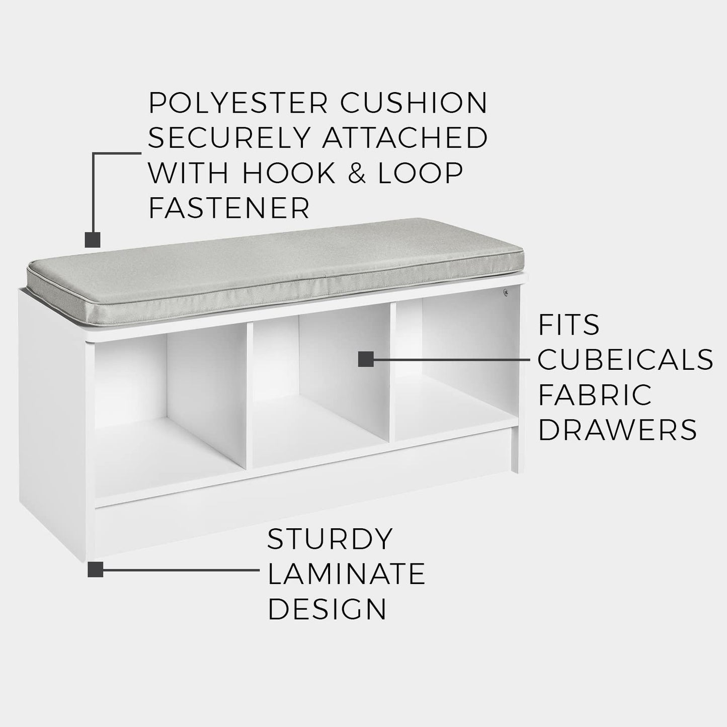 ClosetMaid 1632 Cubeicals 3-Cube Storage Bench, Espresso with Gray Cushion