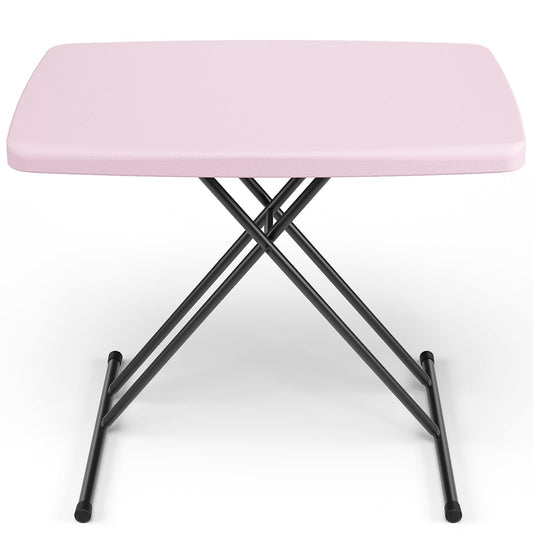 MAKE CHANGES Folding Table 30 Inch - Small Desk Adjustable Height TV Tray for Laptop, Couch, Camping - Heavy Duty Utility Foldable Table for Small Spaces, No Assembly Required, Pink Granite