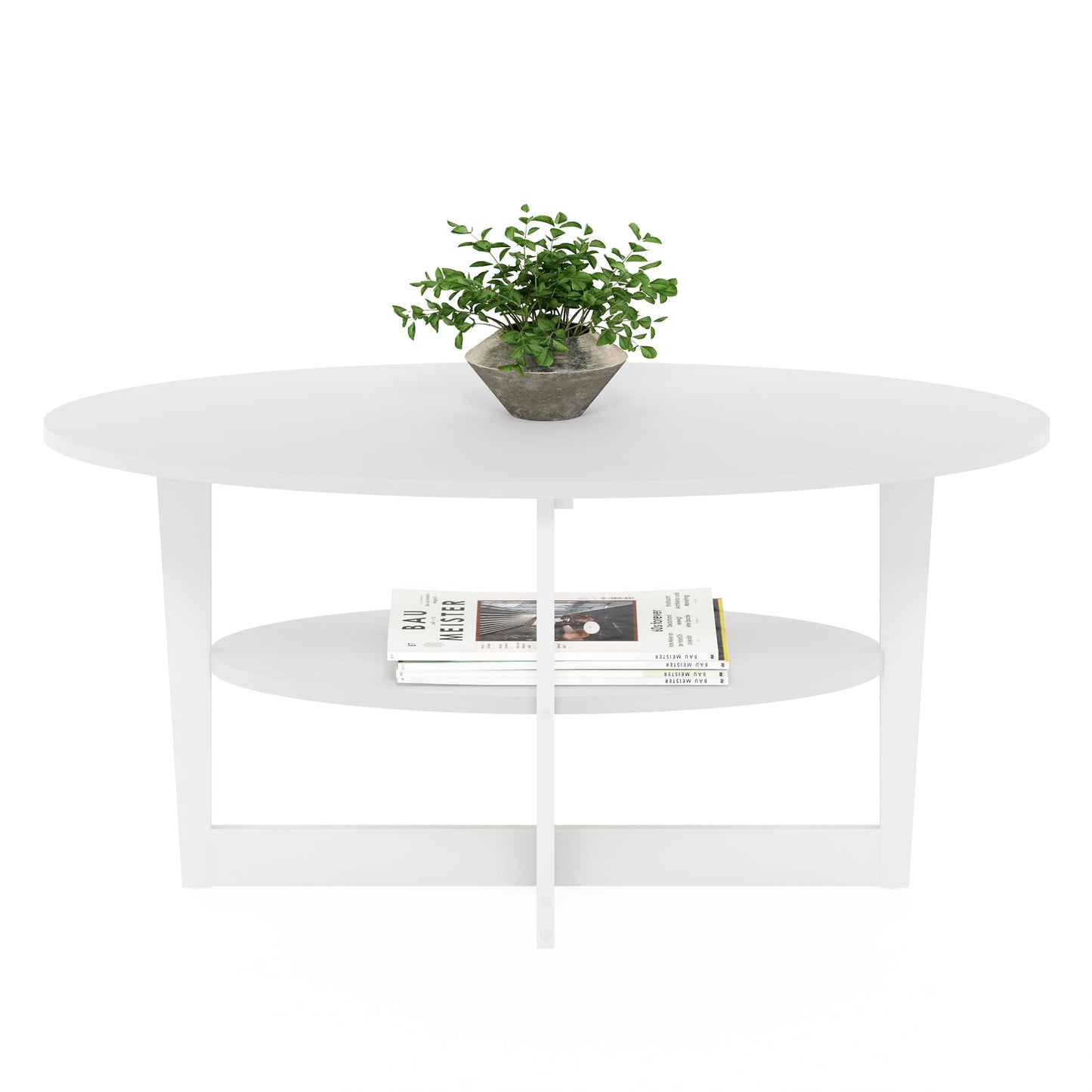 Furinno Jaya Oval Coffee Table, 35.43 (W) x 16.49 (H) x 19.69 (D) inches, White