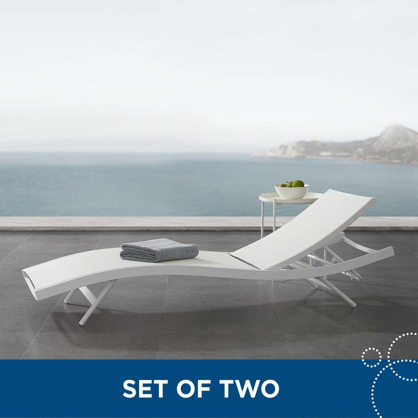 Modway Glimpse Outdoor Patio Mesh Chaise Lounge Set of 2 in White White