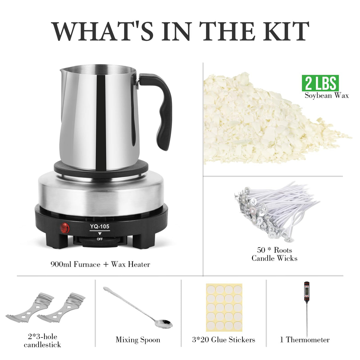 SAEUYVB Candle Making Kit with Wax Melter, Candle Wax for Candle Making - DIY Candle Making Supplies, Including 2lbs Soy Wax Flakes, Melting Pot, Electric Stove,Candle Kit for Adults, Beginnner