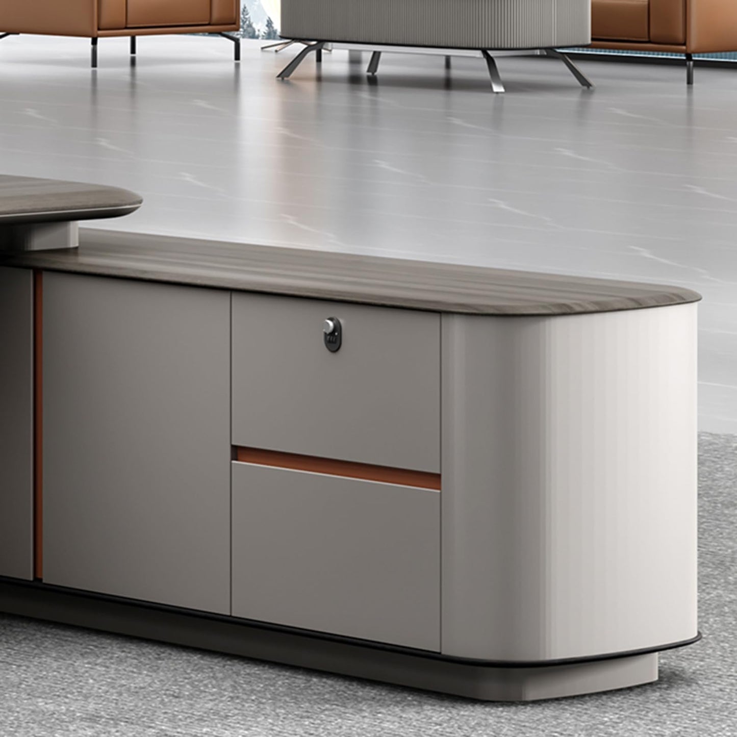 LSIGHTUS Wood Minimalist Style Computer Desk, L-Shaped Executive Office Desk with File Drawers, Writing Study Table Business Furniture Set for CEO Boss
