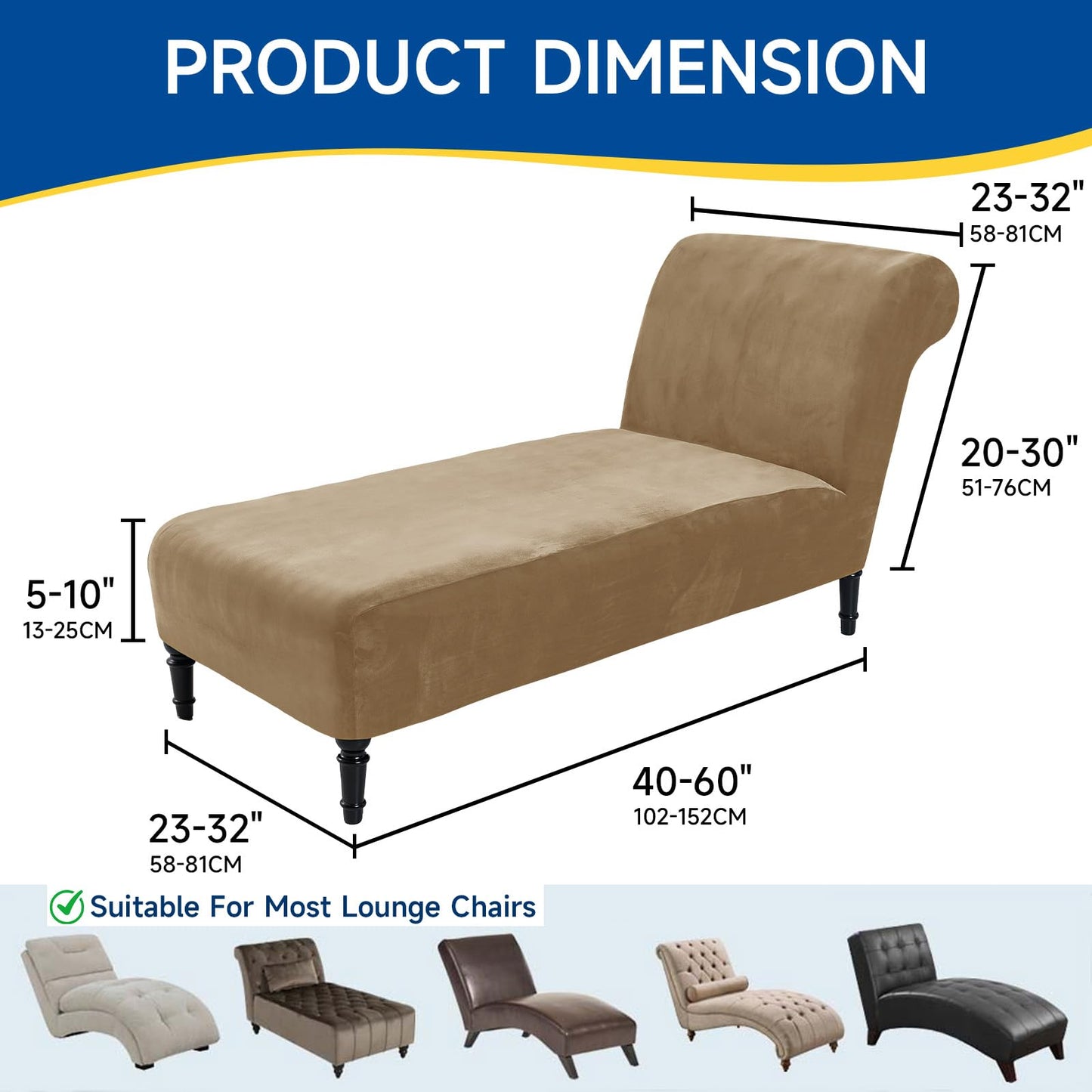 Velvet Chaise Lounge Cover Indoor Armless Chaise Slipcover Luxury High Stretch Ultra Soft Lounge Chair Covers Modern Machine Washable Chair Cover for Living Room Bedroom Furniture, Taupe
