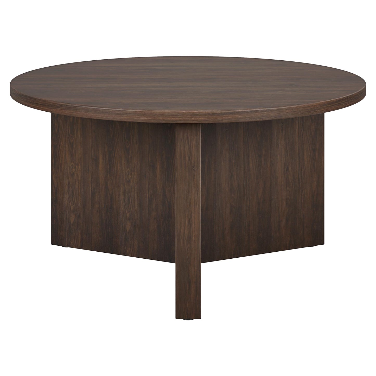 Henn&Hart 32" Round Pedestal Coffee Table for Living Room, Family Room, Office, or Apartment, Rich Brown