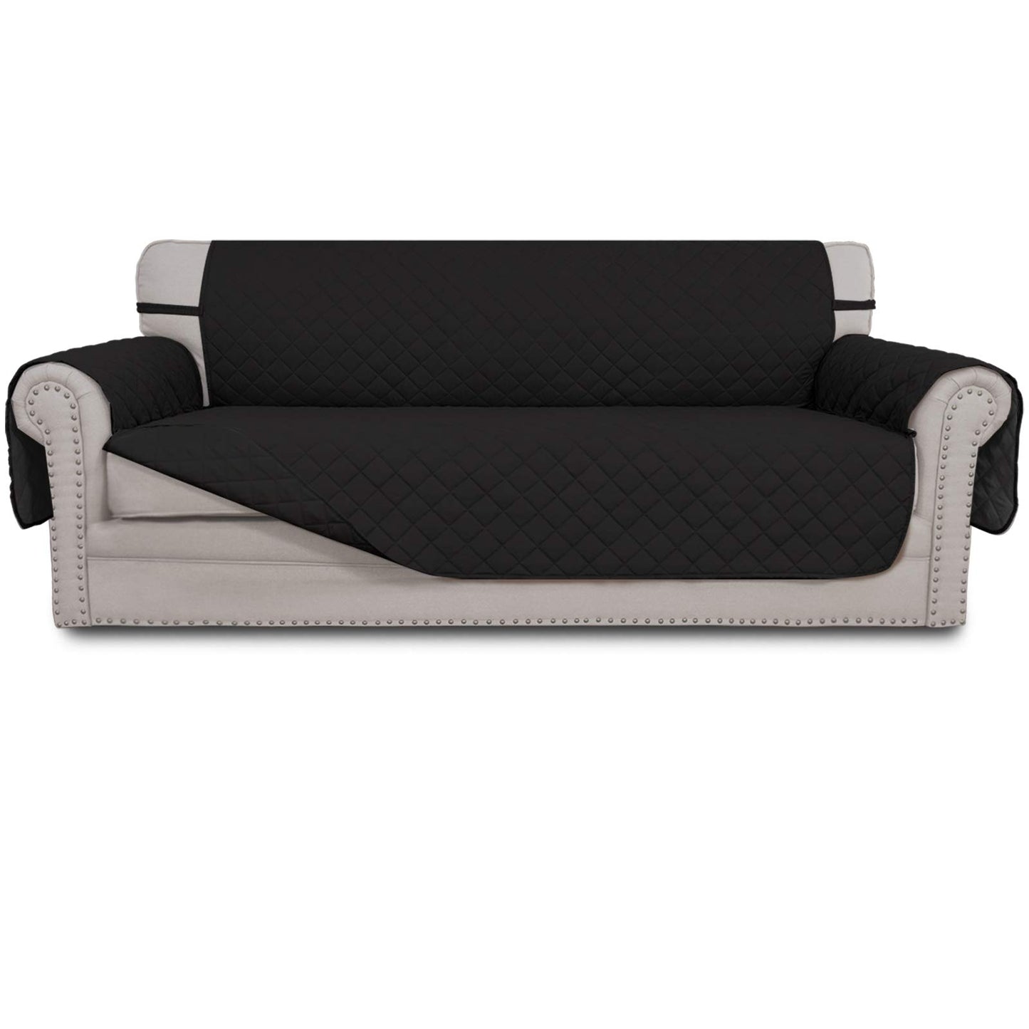 Easy-Going Reversible Couch Cover for 3 Cushion Couch Sofa Cover for Dogs Water Resistant Furniture Protector Cover with Foam Sticks Elastic Straps for Pet Cat (Sofa, Black/Black)