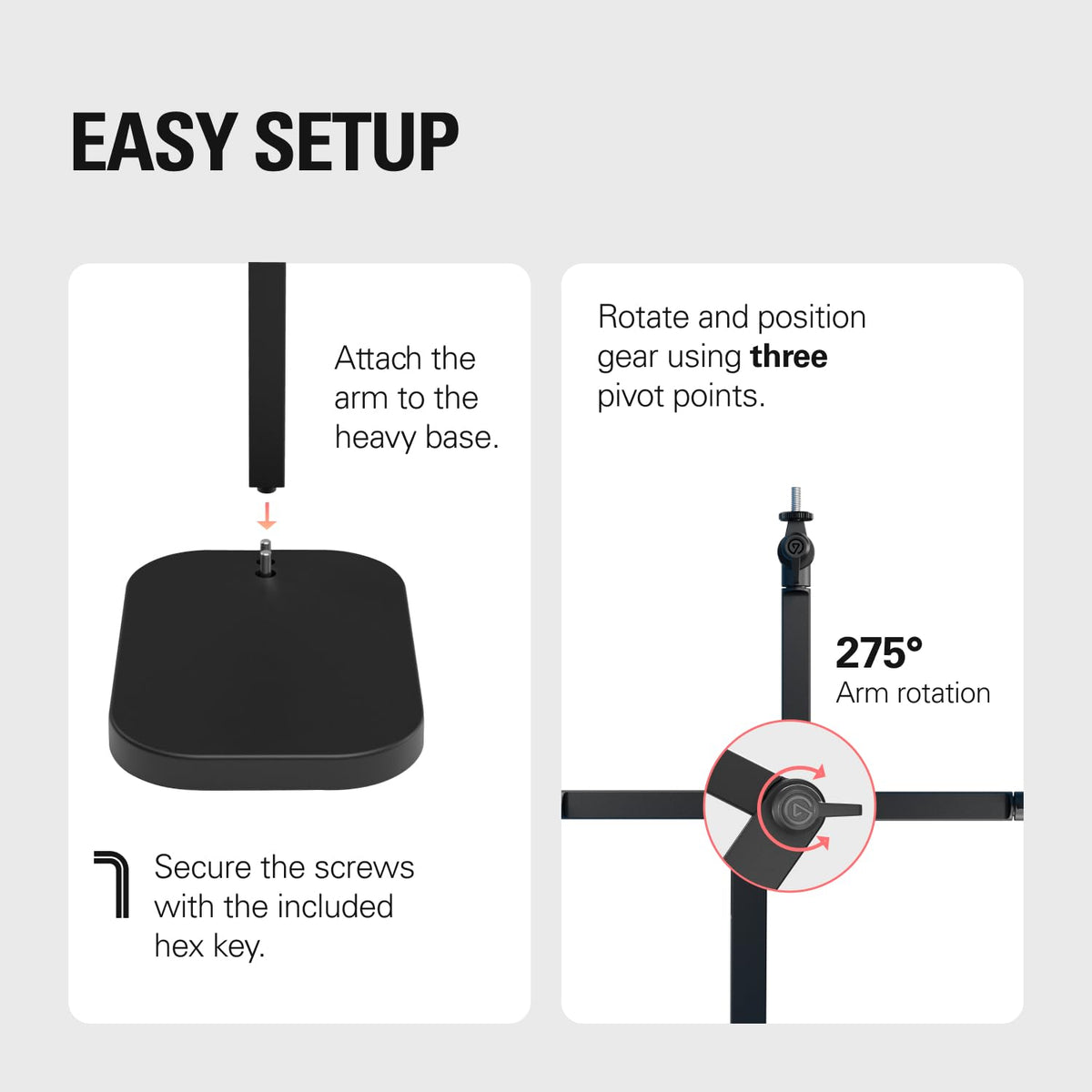 Elgato Wave Desk Stand - Adjustable Mounting Arm for Microphones, Works, HyperX, Rode, Fifine, Shure and More Mics, Compatible 1/4, 3/8 & 5/8 Thread, for Recording/Podcasting/Streaming, Black