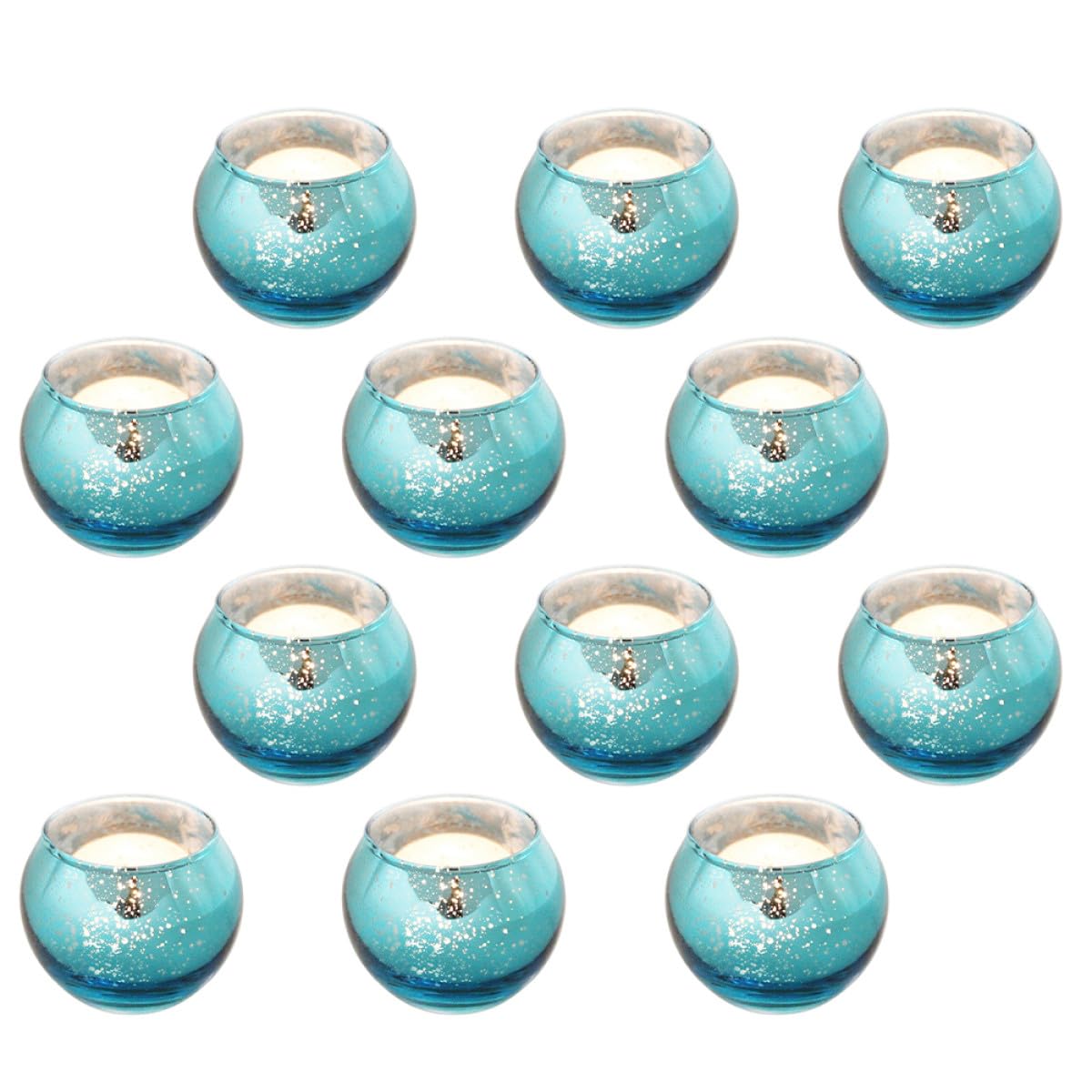Uonlytech 12pcs Blue Speckled Hollow Glass Candle Holders Decorative Tealight Candle Cups for Living Room and Hospitality Table Décor