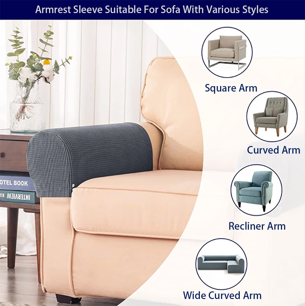 Chaexii Premium Polyester Sofa Arm Cover, Scratch Resistant Protector Covers, Washable, Elastic Armrest Covers for Square/Curved/Sloping Couch Armrests, 2Pcs (Blue)