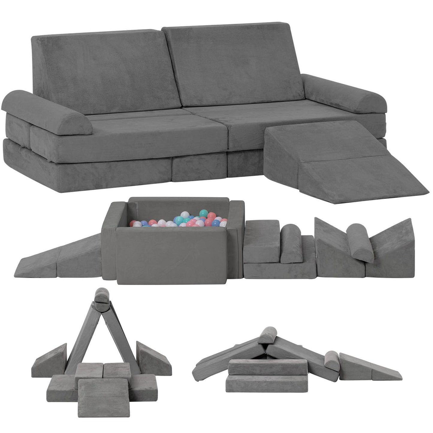 LOAOL Modular Kids Play Couch, Soft Foam Kids Couch, Convertible Playroom Furniture Indoor, Creative Open Ended Play for Boys and Girls, Washable & Removable Cover