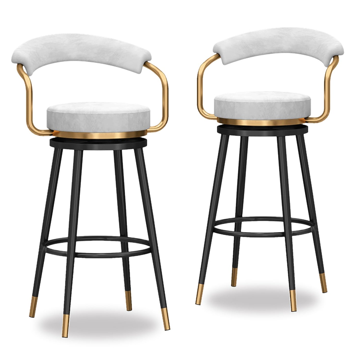Tall Stools of 2, Height stools with Hollow Back, Velvet Swivel Chairs, Black Metal Legs, Kitchen Island Stools, Seat 65cm, Blue (White Seat Height 65cm)