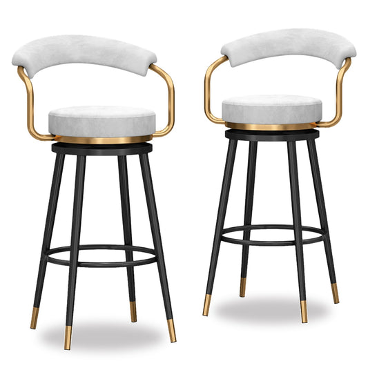 Tall Stools of 2, Height stools with Hollow Back, Velvet Swivel Chairs, Black Metal Legs, Kitchen Island Stools, Seat 65cm, Blue (White Seat Height 65cm)