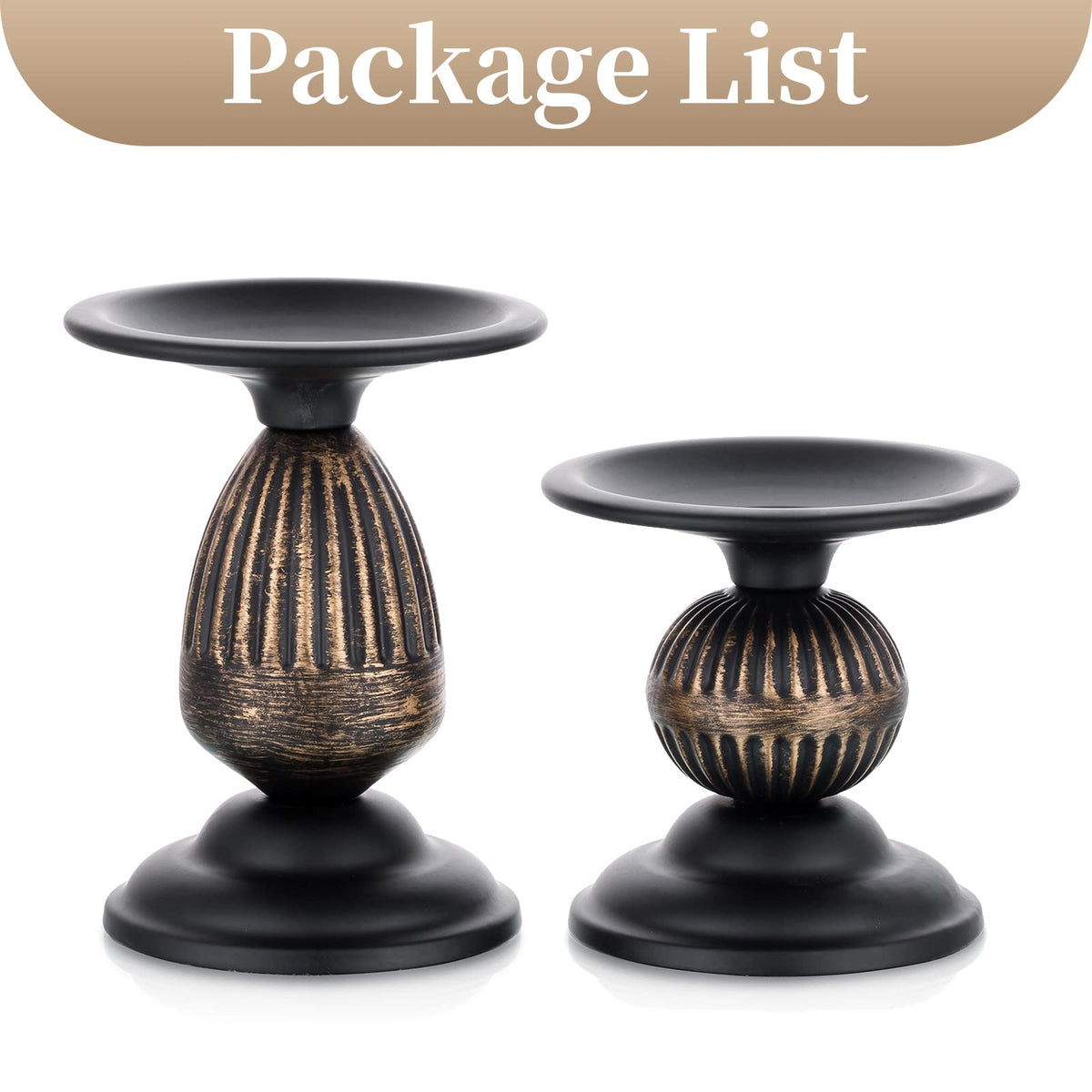 Sziqiqi Vintage Pillar Candle Holders Distressed Metal Candleholder Black Candlestick Holders Centerpiece Shabby Chic Ornaments for Coffee Dining Table Mantle Fireplace - Set of 2