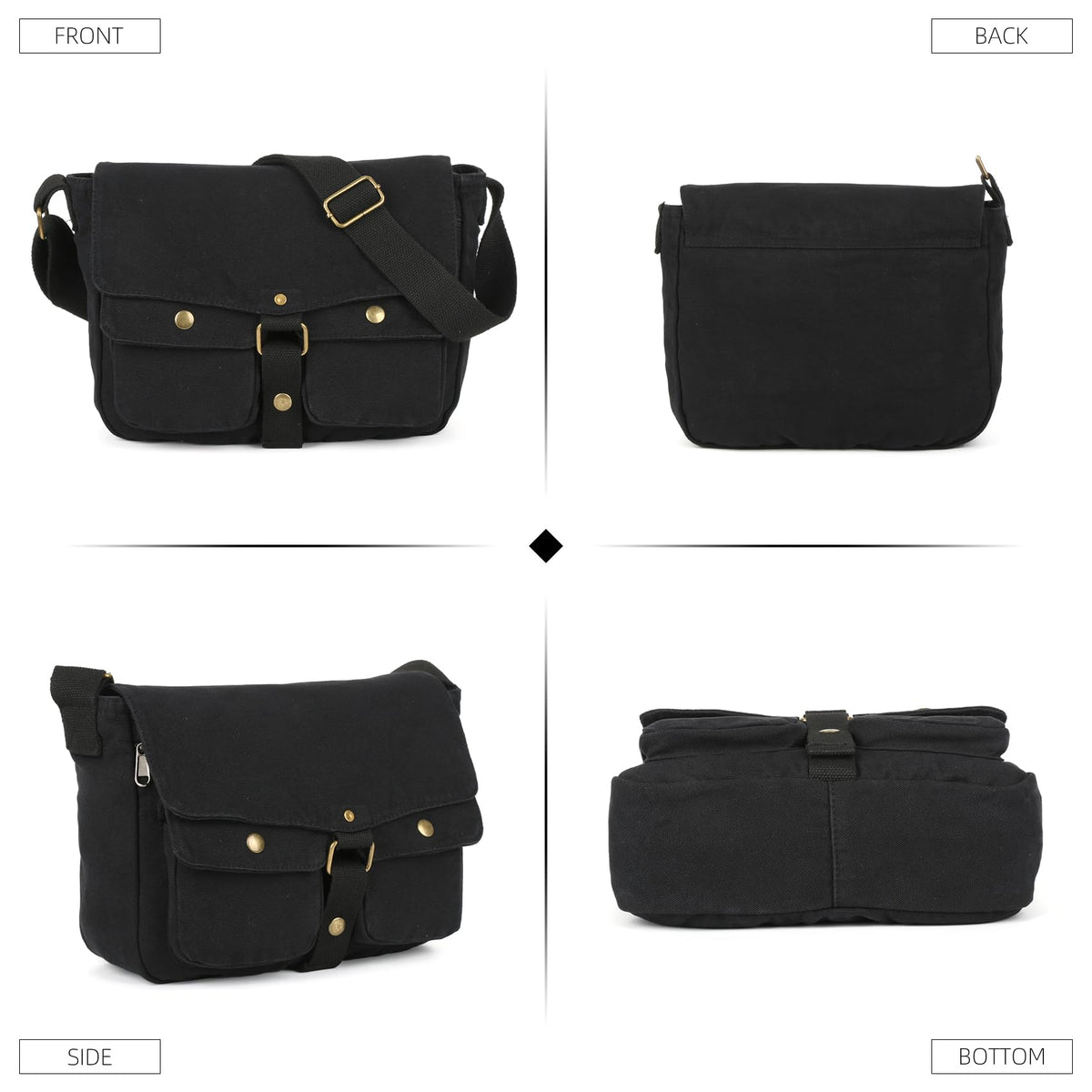 Valleycomfy Vintage Canvas Messenger Bag for Men Crossbody Shoulder Bag Satchel Handbags Black