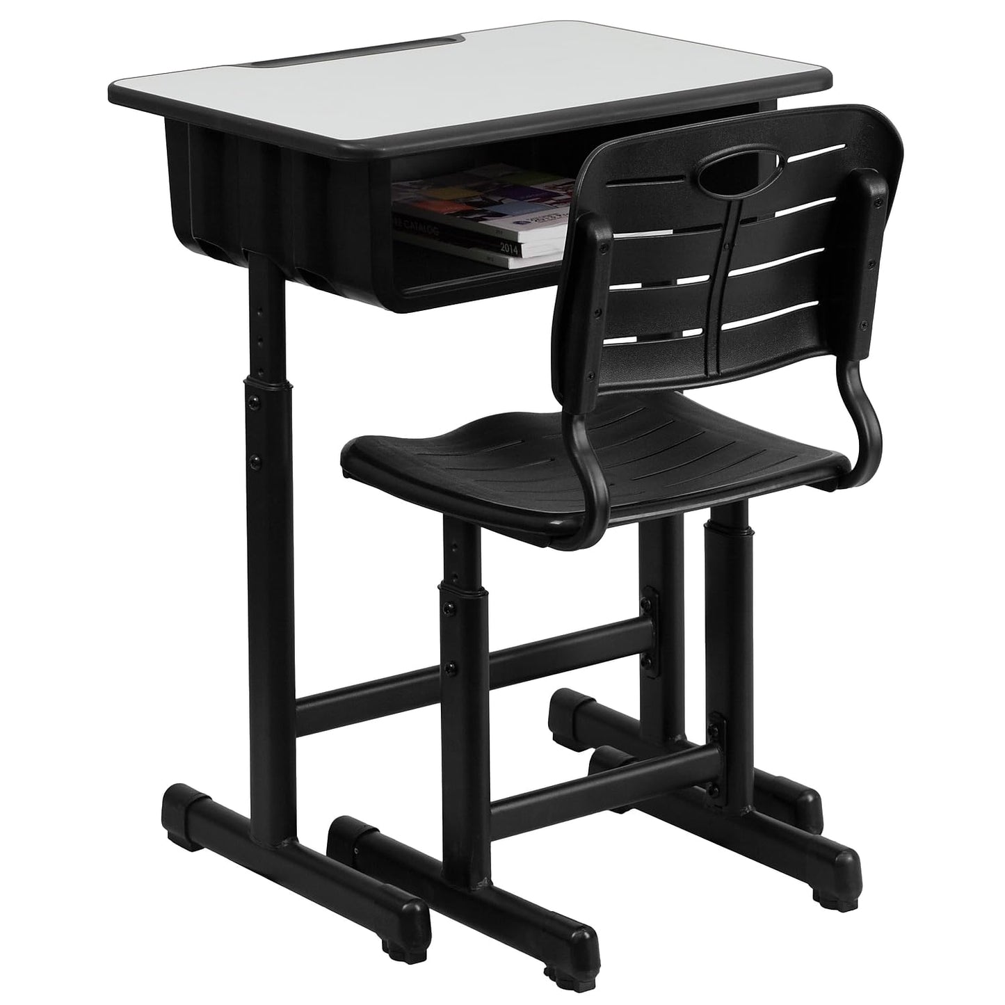 Flash Furniture Nila Set of 3 Adjustable Height Student Desks and Chairs with Black Pedestal Frames