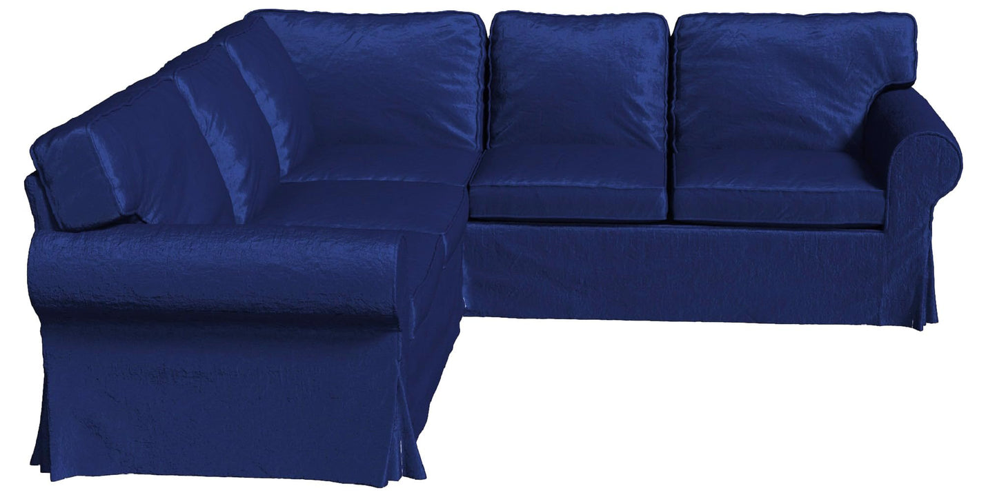 Velvet Pets Friendly Sectional Corner Sofa Covers Made Compatible with IKEA Ektorp 4 Four Seat Couch Sofa Slipcovers (Velvet Blue Ektorp 2+2)