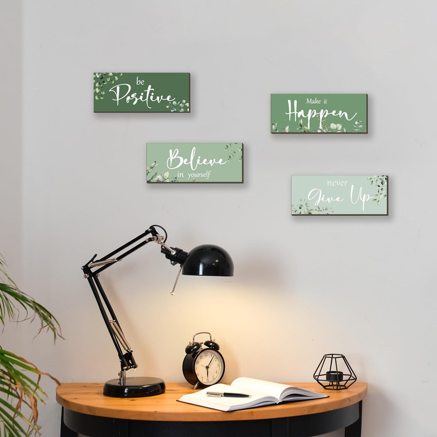 FENCORDAR 4 Pcs Green Office Decor For Women Motivational Wall Decor Inspirational Green Office Wall Decor With Positive Sayings Wooden Hangings for Home Bathroom Bedroom Kitchen(10x4")