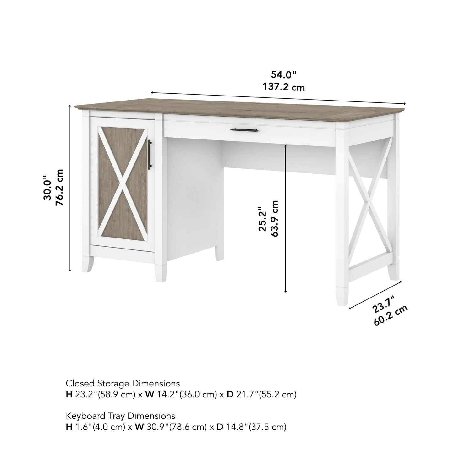 Bush Home Key West Computer Desk with Storage | Farmhouse PC Table for Home Office in Pure White and Shiplap Gray | 54W x 24D