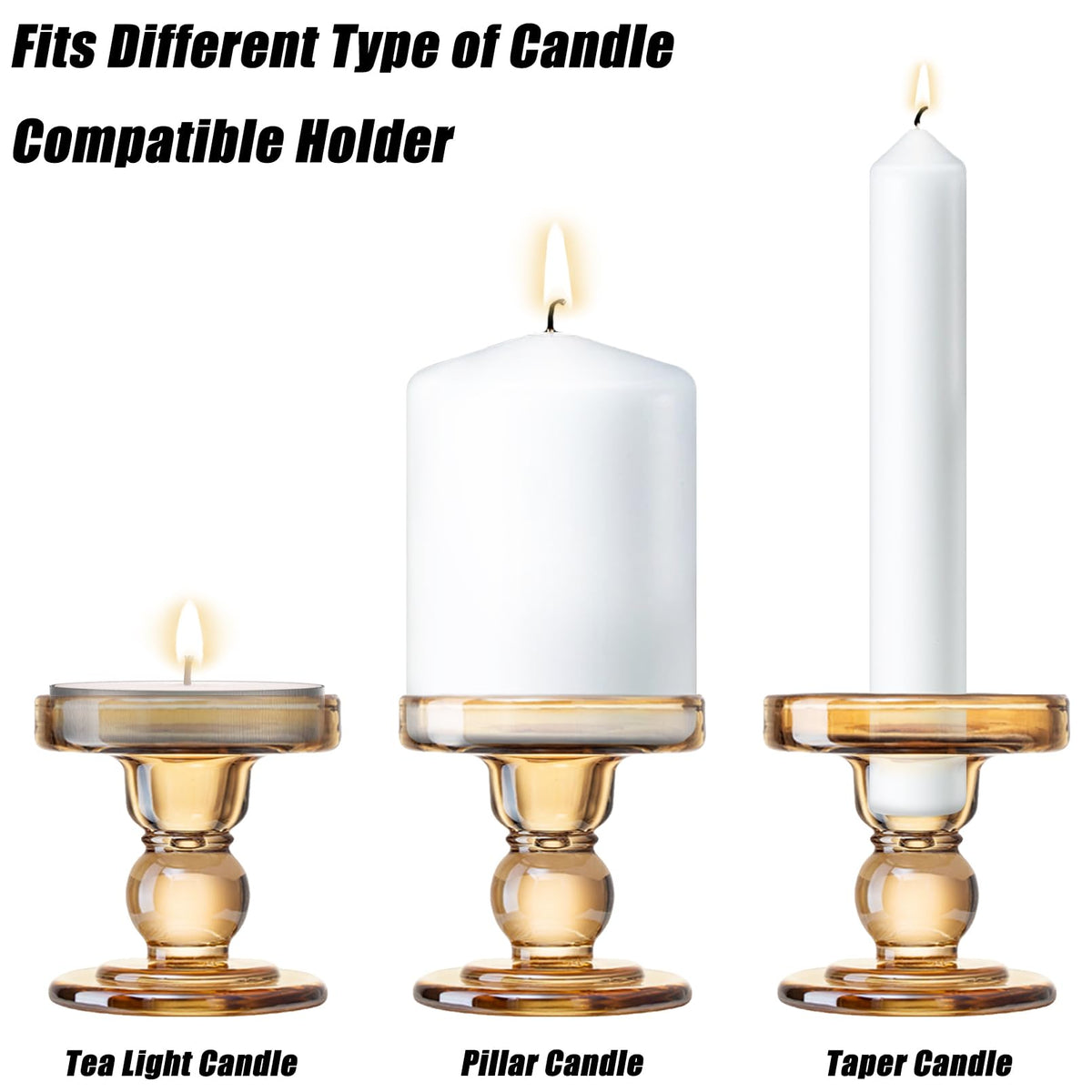DreamsEden 1 Pairs Amber Glass Candle Holder, Set of 2 Crystal Clear Candlestick Stand for Pillar Taper Tealight Candle Elegant Candelabra Table Centerpiece Home Living Room Wedding Dinner Party Decor