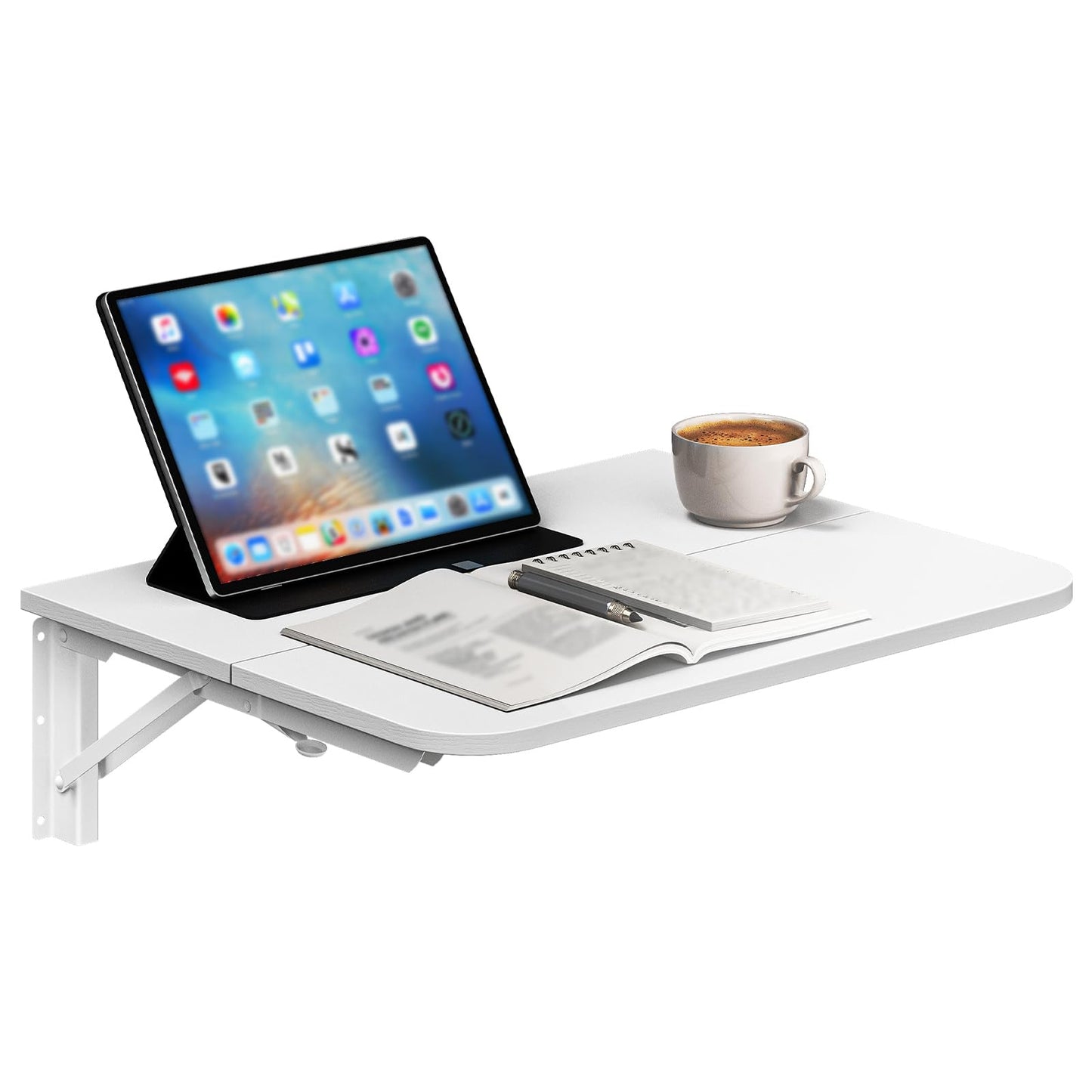 HOOBRO Folding Table, Wall Mounted Desk, Floating Wall Desk with Iron Bracket, Drop Leaf Table for Small Spaces, for Kitchen, Laundry Room, Home, Office, White WT054BZ01
