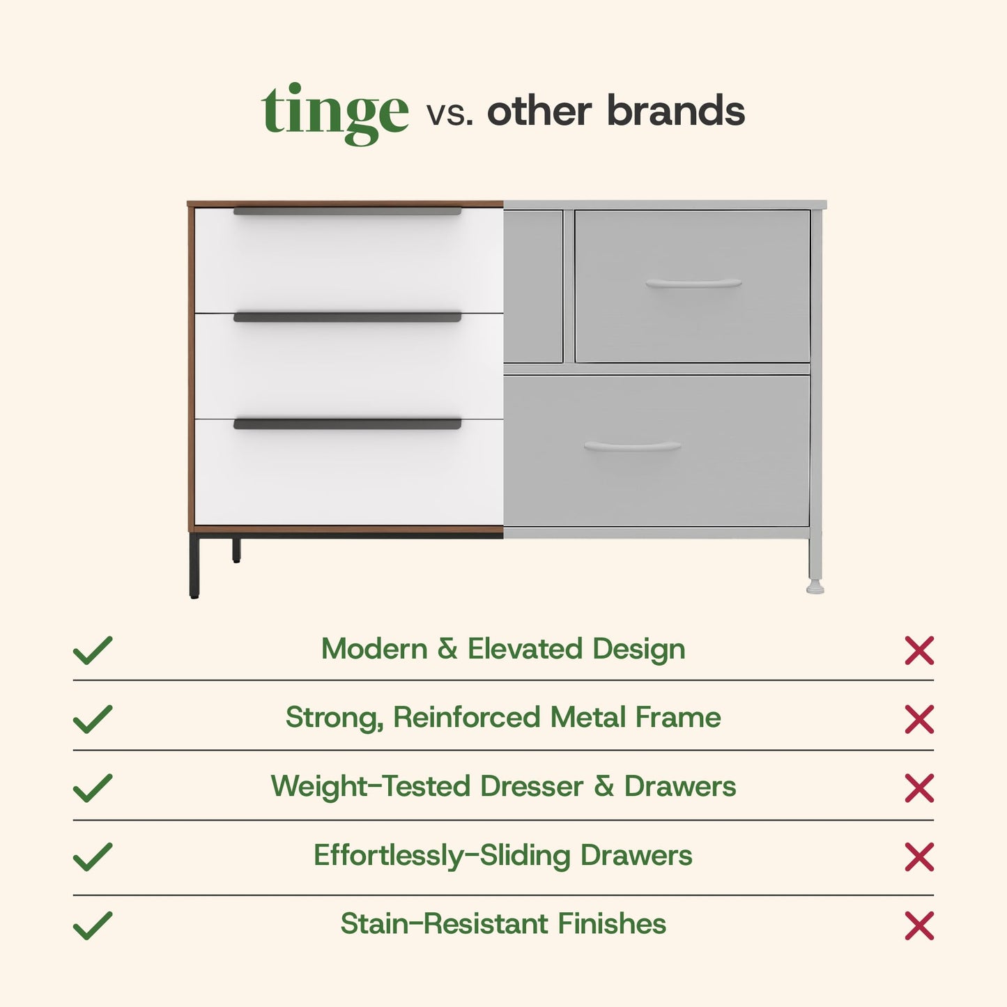 tinge Lira Premium 6-Drawer Fabric Dresser - Engineered Wood Frame, Reinforced Sag-Resistant Drawers, Elegant Metal Handles, Luxury Home Storage Solution (Dark Brown)