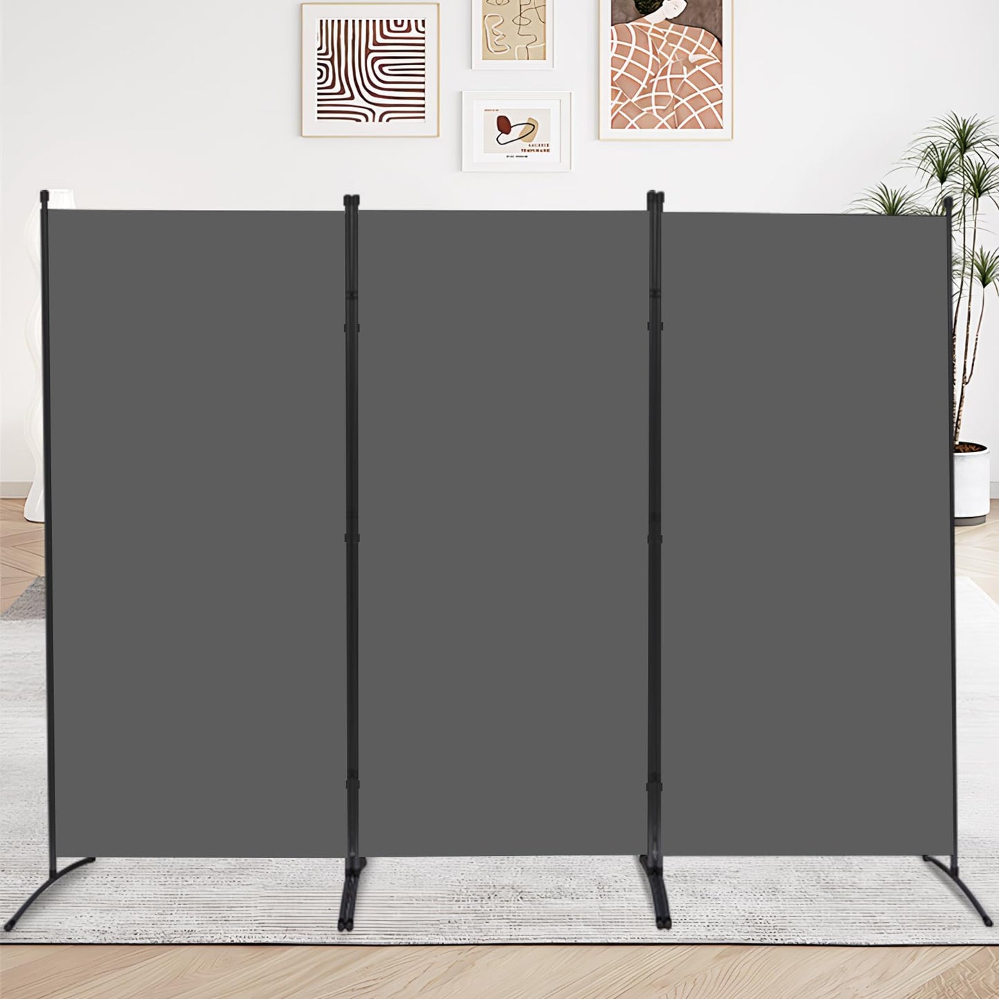 JVVMNJLK Indoor Room Divider, Portable Office Divider, Room Divider Wall Screen 3 Panel, Folding Partition Privacy Screen Walls Dividers for Room Separator 102" W x 71.3" H, Grey