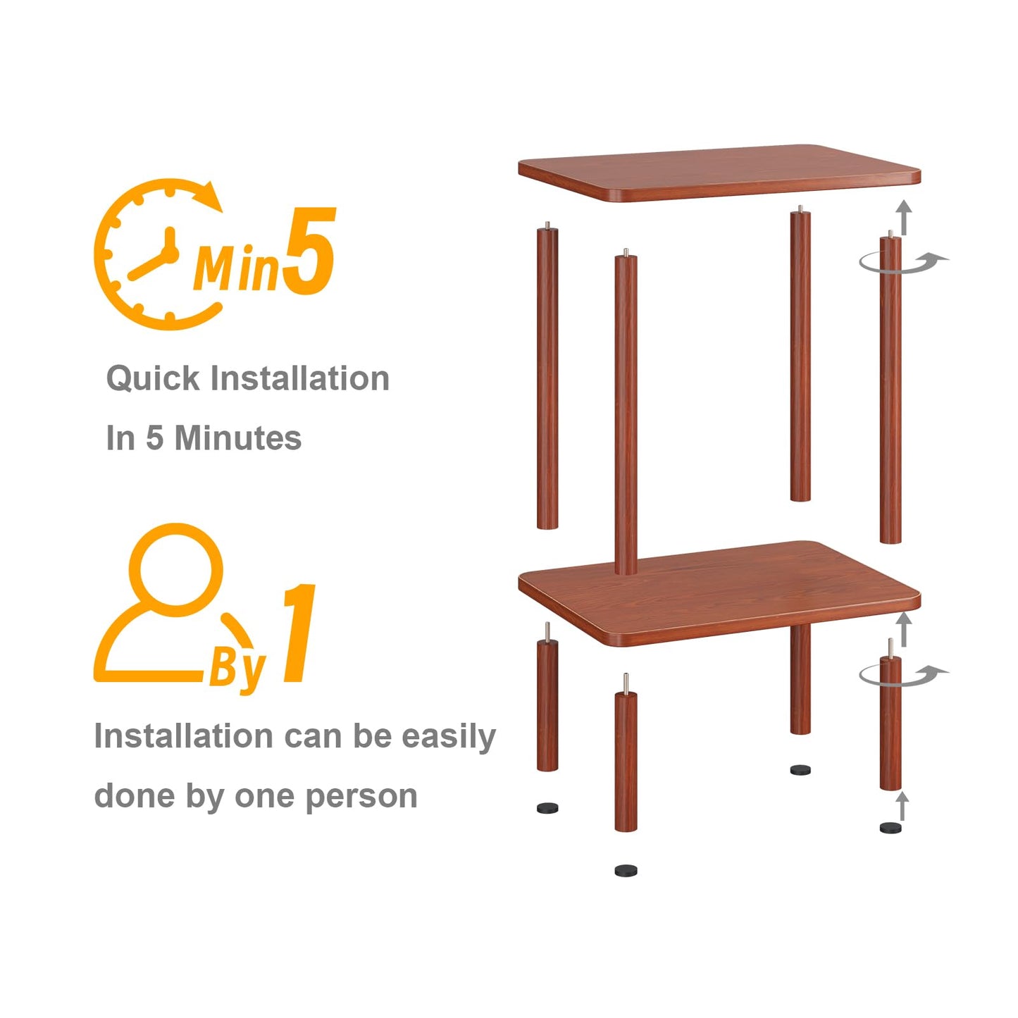 Apicizon 2 Tier End Table, Small Side Table with Solid Wood Legs, Boho Bedside Table with Storage Shelf, Nightstand for Small Spaces, Bedroom, Living Room, Entryway, Easy Assembly, Vintage Brown