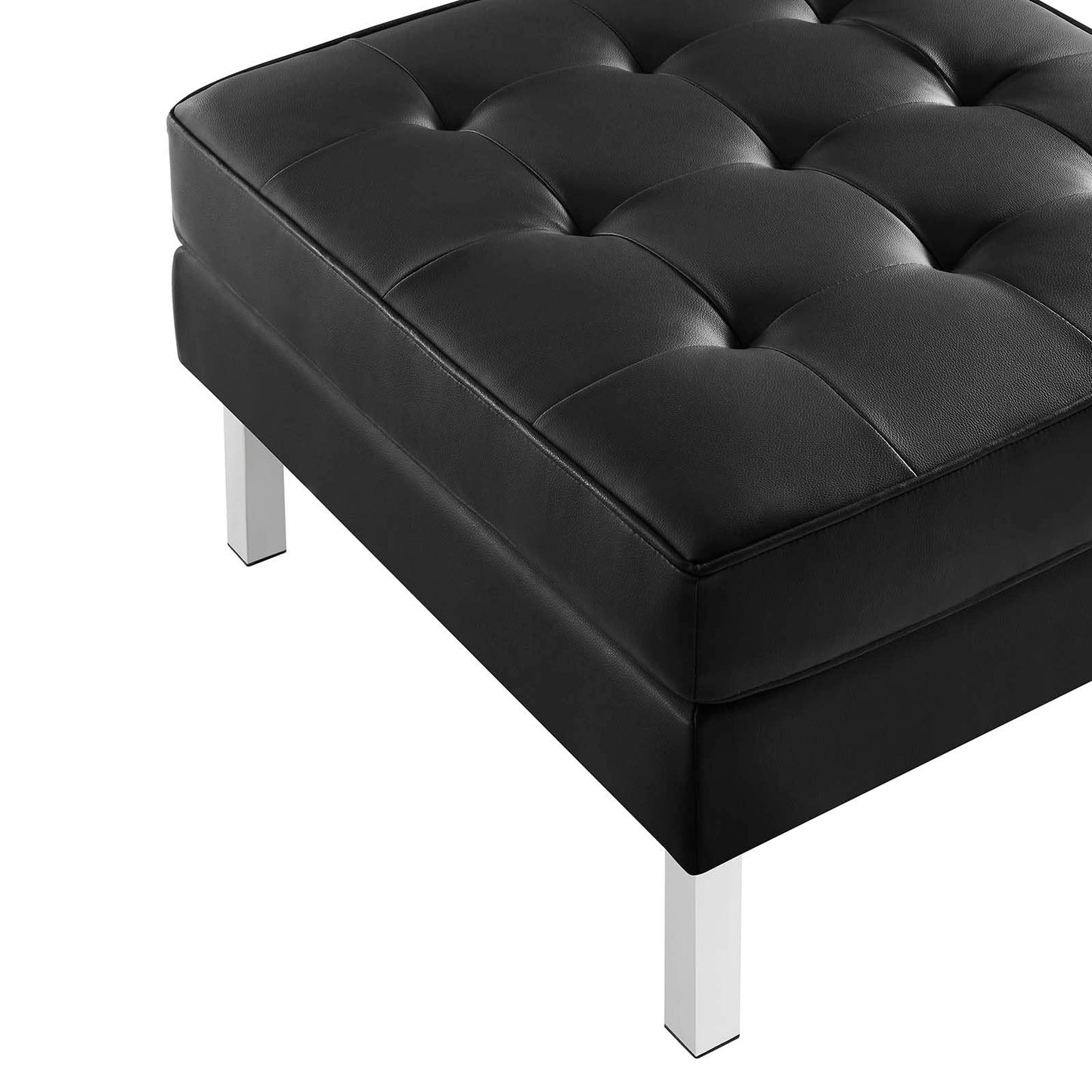Modway Loft Tufted Button Faux Leather Upholstered Square Ottoman in Silver Black