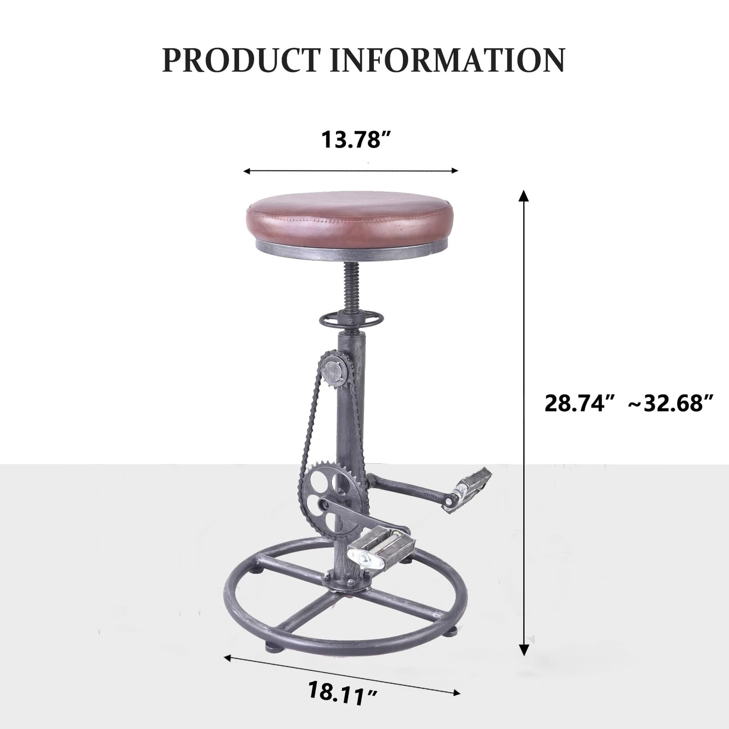 Topower Vintage DIY Bar Stool Bicycle Chain Iron Pedal Retro Industrial Height Adjustable Bicycle Wheel Design bar Chair Set of 2 Silver