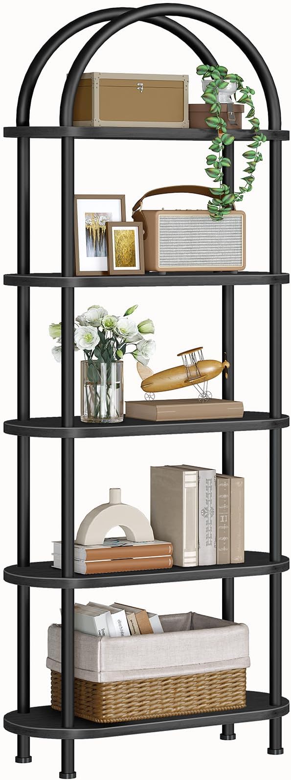 HOOBRO 5 Tier Open Bookshelf, Industrial Arched Bookcase Display Shelf Rack