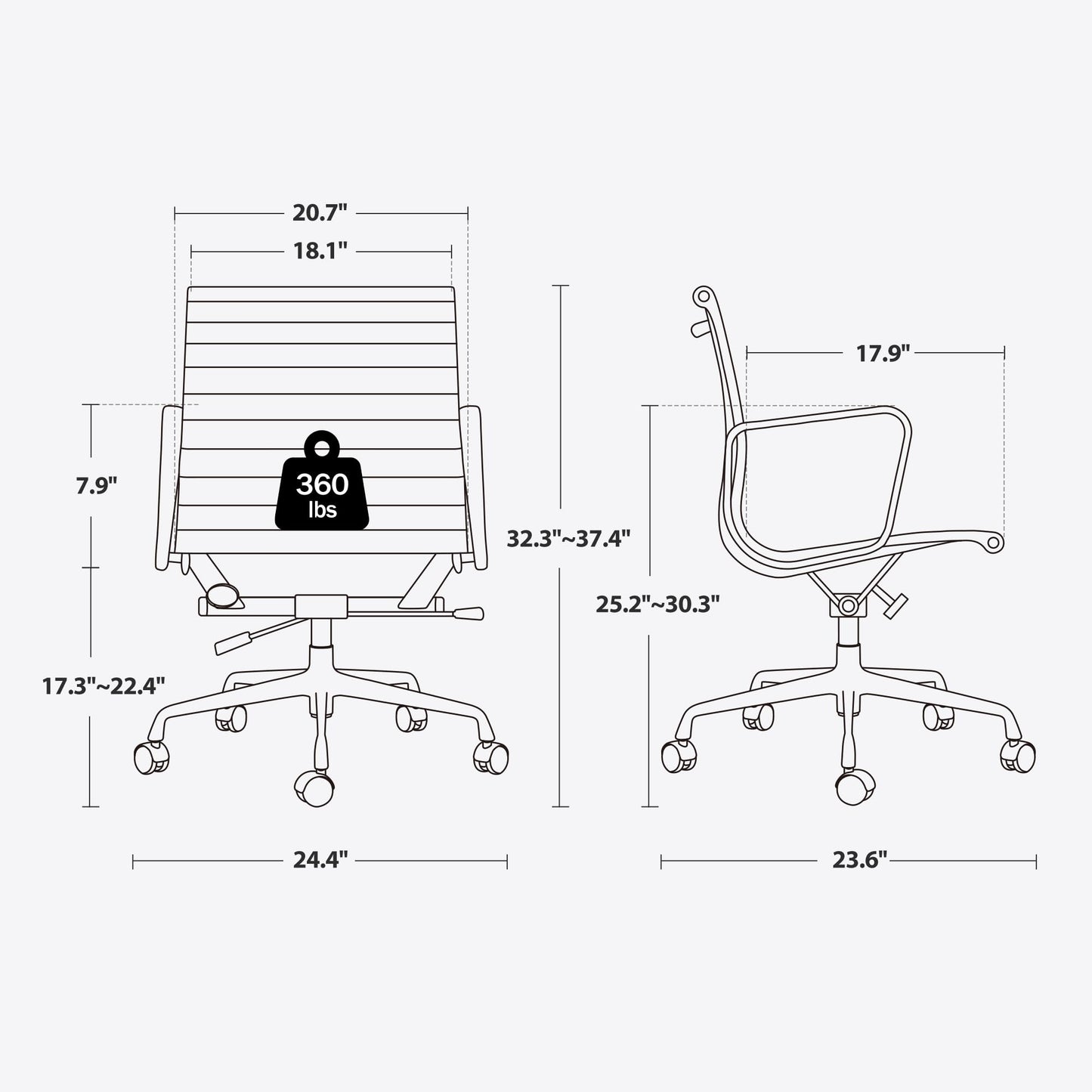 OTDMEL Ribbed Office Chair with Top Grain Leather - Mid Back Ergonomic Desk Chair with Aluminum Arm Rest and 5-Star Base, Swivel Chair Brown