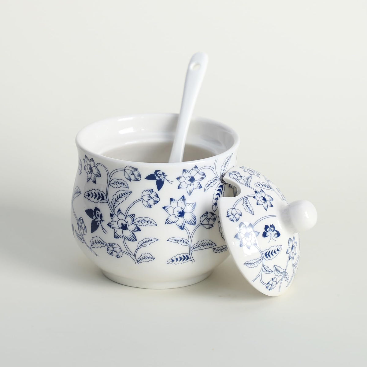Ceramic Sugar Bowl Blue and White Flower Jar Salt Pepper Storage Jar