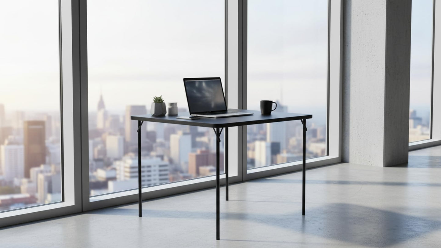 CHAIRABLE Square Folding Table, Portable Heavy Duty Card Table with Vinyl Top, Indoor Outdoor Foldable Table for Party, Picnic, Camping, Office & Events (Black)