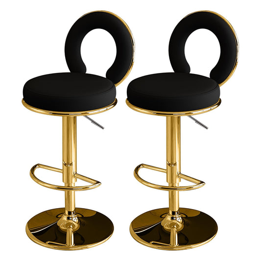 Adjustable Stool with Faux PU Leather for Kitchen Gold Chairs- of 1 (Black Set of 2)