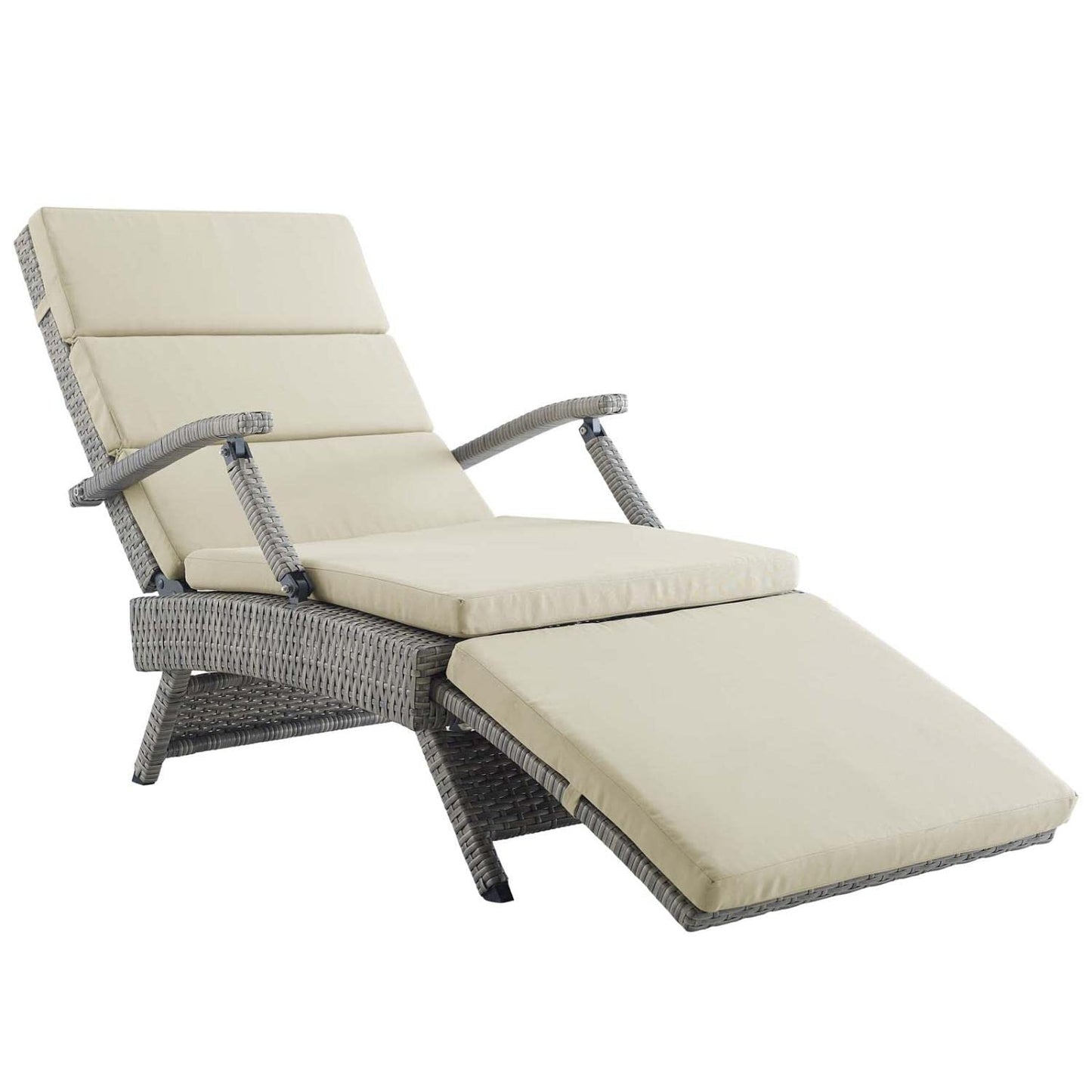 Modway Envisage Outdoor Patio Wicker Rattan Chaise Lounge in Light Gray Beige