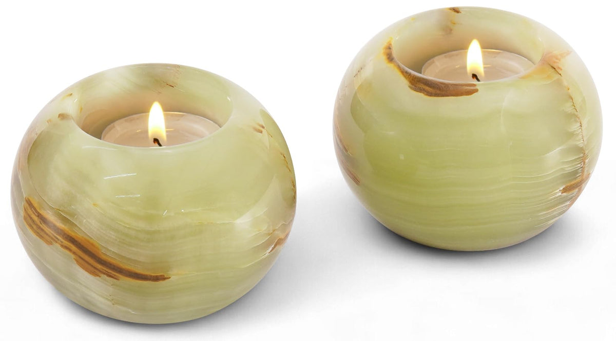SPESHSTONES Marble Tealight Candle Holder 3.5 Inch Green Onyx Stone Votive Candle Holders for Tables Centerpieces Decor - Decorative Candles Holders for Wedding Gifts