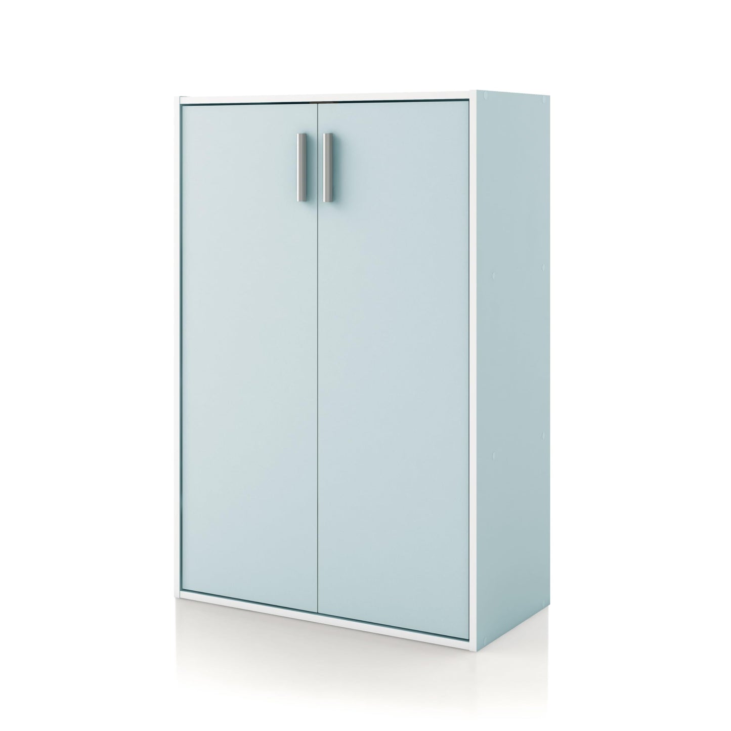 Homes: Inside + Out Apexa 3-Tier Stackable Wood Bookcase with Doors, Cube Storage Organizer Shelves, Small Food Pantry Cabinet, Dorm Teen Room Decor & Bedroom, Home Office, Kitchen, Light Blue