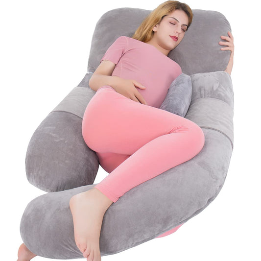 AS AWESLING 60in Full Body Pillow | Nursing, Maternity and Pregnancy Body Pillow | Extra Large U Shape Pillow and Lounger with Detachable Side, Separate Support Pillow and Removable Cover (Grey)