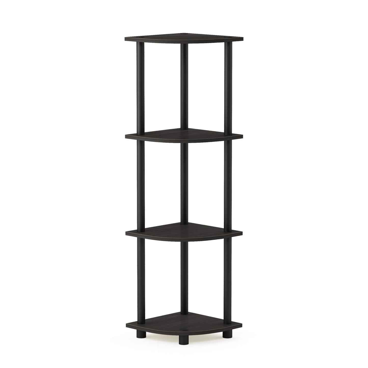 Furinno TURN-N-TUBE Corner Shelf, 4-Tier Corner Bookshelf, Display Storage Shelves with Open Shelves, for Organization and Storage, Living Room, Home Office, Garage, Espresso