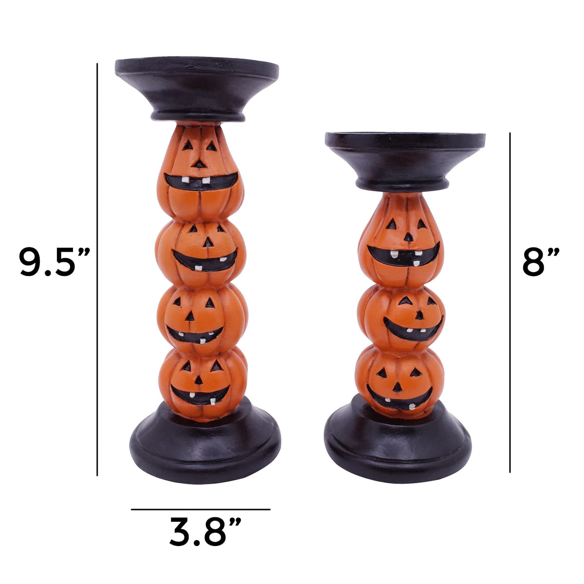 Etistta Halloween Pumpkin Candle Holder for Fireplace Decor, 9.5 Inch Tall Polyresin Candlesticks for Decorations, Set of 2