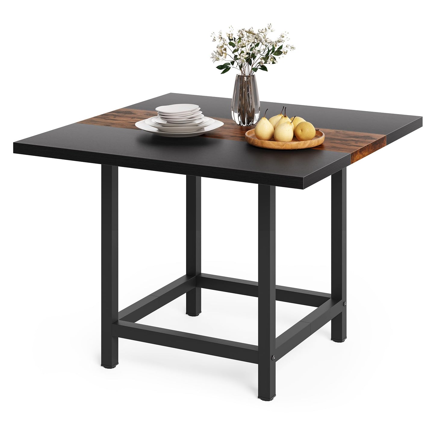 LITTLE TREE 39.4"x 39.4"x29.5 “ inches Rustic Wooden Square Dining Kitchen Table for Small Space